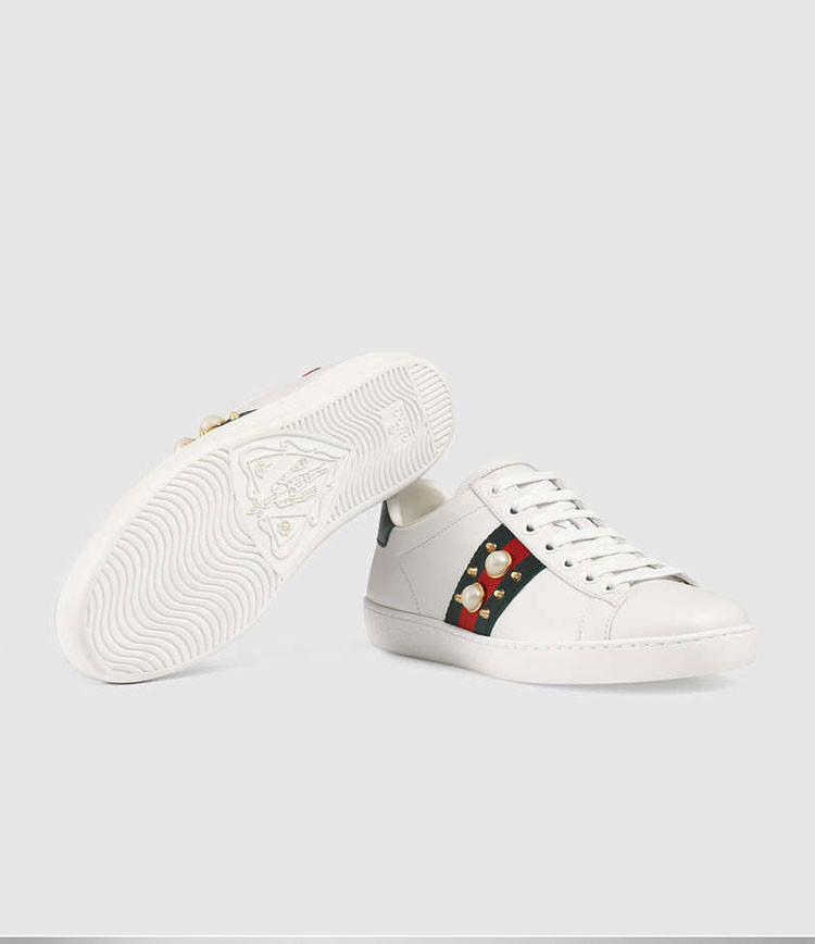 gucci/古驰  平跟鞋女士珍珠小白鞋 431887 a38g0 9064