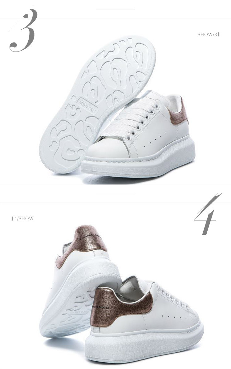 mcqueen/亚历山大麦昆 女士玫瑰金尾厚底鞋休闲运动鞋小白鞋462214