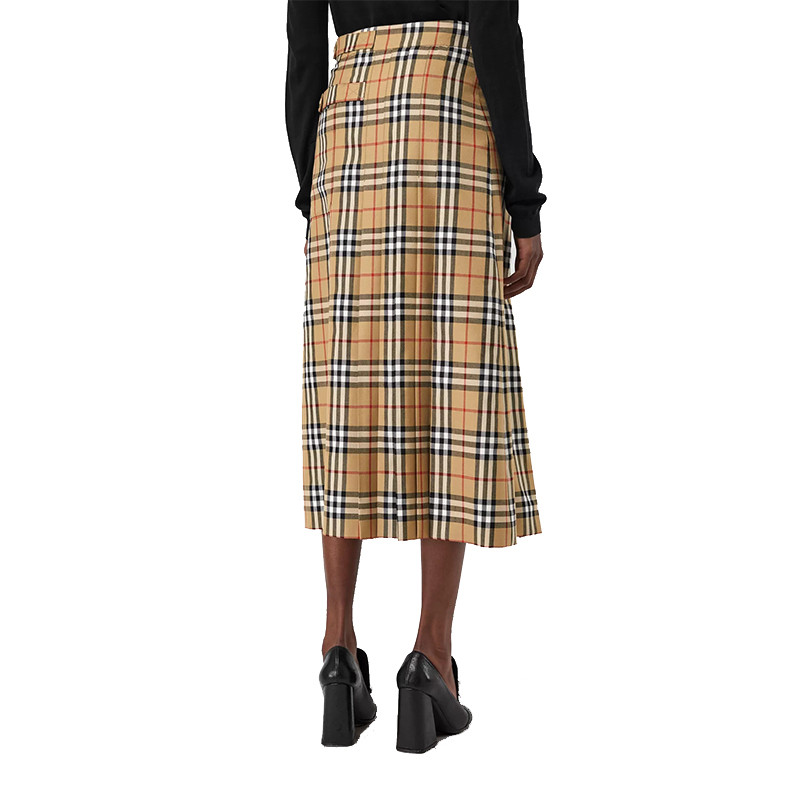 burberry/博柏利18秋冬新款女士vintage格纹古典黄色羊毛短裙半身裙