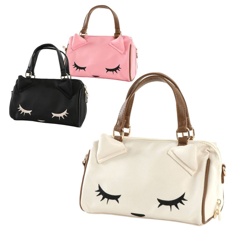 poohchan 闭眼猫斜挎手提包 – 粉红色