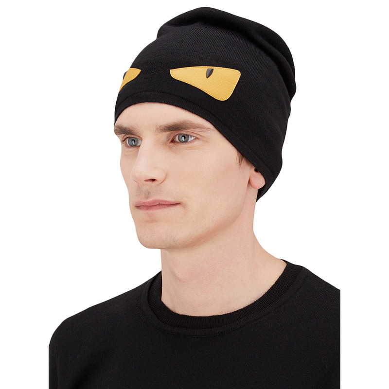【fendi芬迪 帽子】【包税】fendi/芬迪 男士黑色小怪兽羊毛套头帽 fx