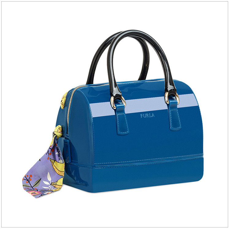 furla/芙拉女士蓝色pvc彩带编织果冻波士顿包手提包 蓝色