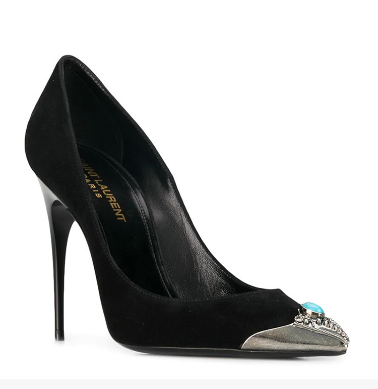 saint laurent paris/圣罗兰 ysl 女士黑色尖头点缀细跟高跟鞋女鞋