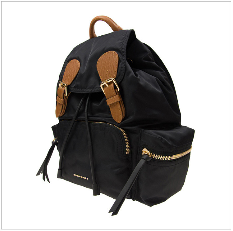 burberry巴宝莉18新品女士中号功能性黑色尼龙拼皮革旅行包登山包双肩