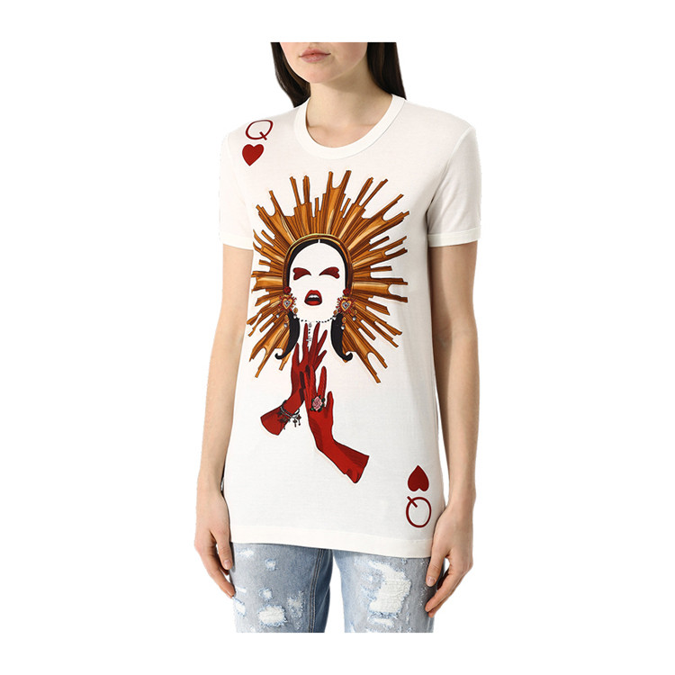 包税】【18新品】dolce&gabbana/杜嘉班纳 扑克牌皇冠女王女士短袖t恤