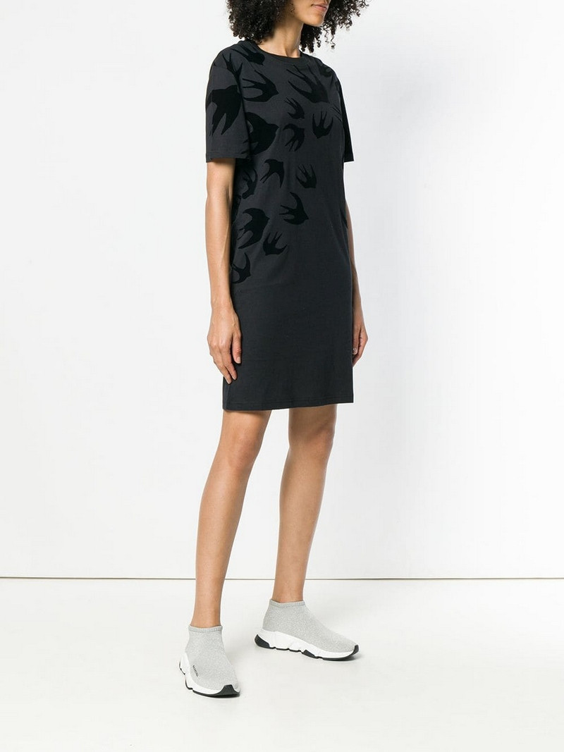 18秋冬服装 mcqueen/mcqueen 女士黑色全棉燕子短袖直筒连衣裙 395772