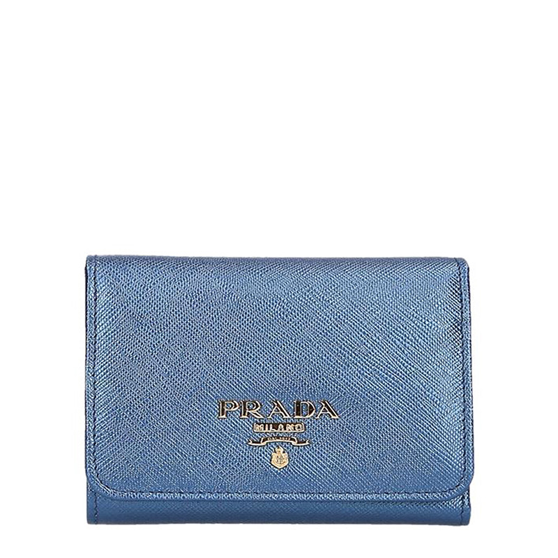 prada 普拉达 钱包 女士金属logo折叠短款钱包 蓝色 1mh176qwaf0csq