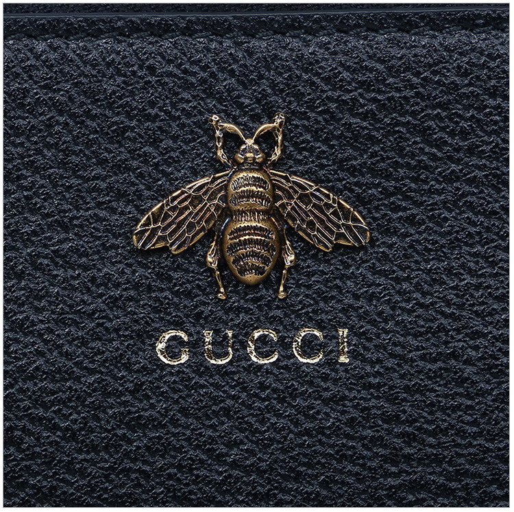 gucci 古驰 /animalier系列 男士黑色牛皮小蜜蜂徽标手拿包 523684-dj