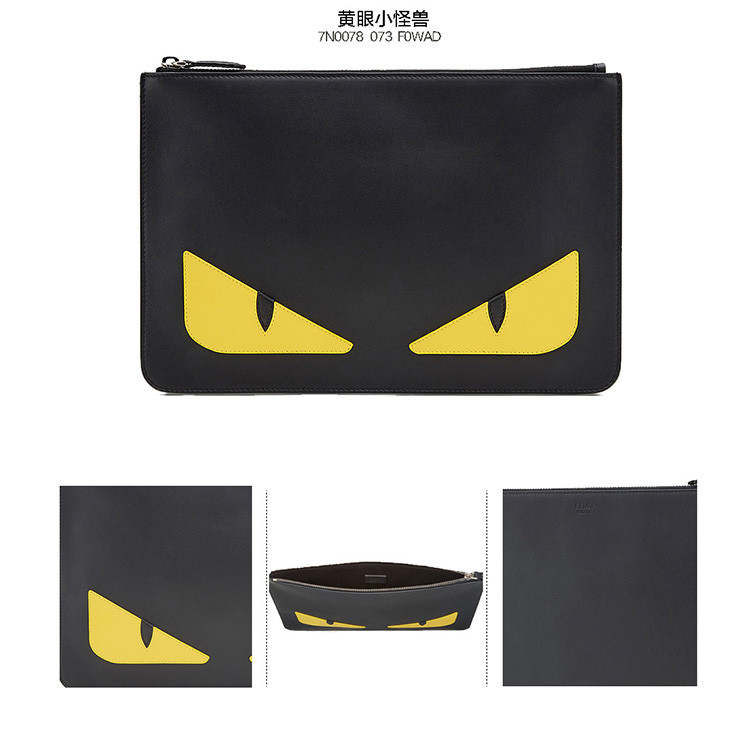 fendi(芬迪) 黑色皮质小怪兽手拿包手包