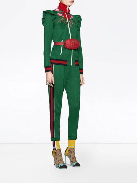 gucci/古驰 gg marmont 红色 牛皮 环绕式拉链 gg交扣标志 腰包