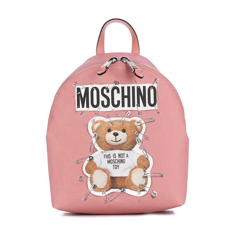 moschino/莫斯奇诺 粉色回形针小熊小号双肩包 7633 8210 a1147
