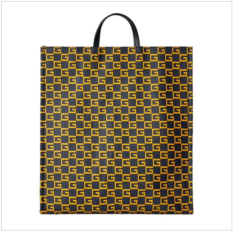 gucci古驰男士黄黑色方形g印花人造帆布手提袋黄黑色