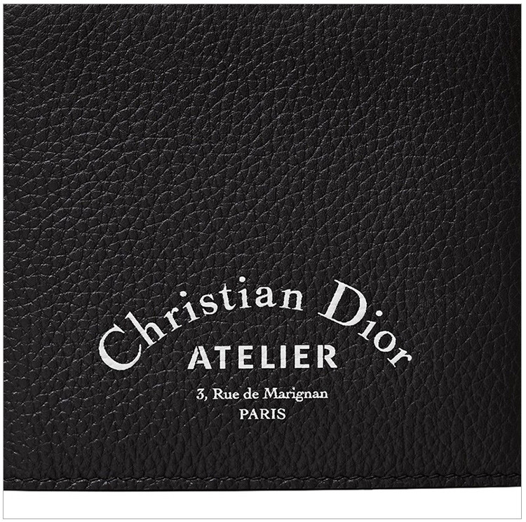 dior/迪奥 男士黑色粒面触感小牛皮logo印花时尚折叠短款钱包