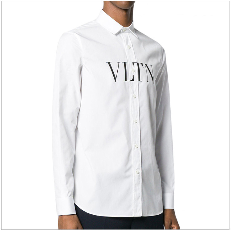 valentino/华伦天奴 男士白色纯棉字母印花商务休闲长袖衬衫