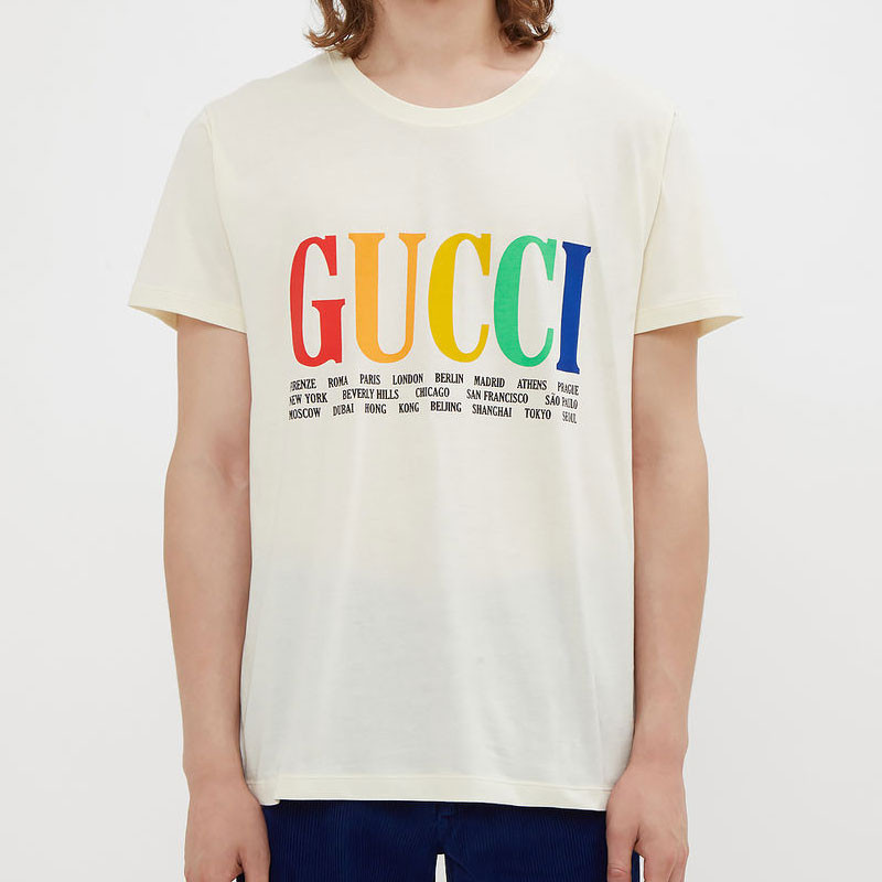 【gucci古馳 男士短袖t恤】gucci/古馳 18款 男士白色logo city list