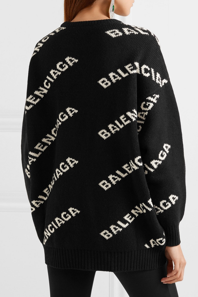 balenciaga/巴黎世家 18秋冬新款女士黑色嵌花针织毛衣