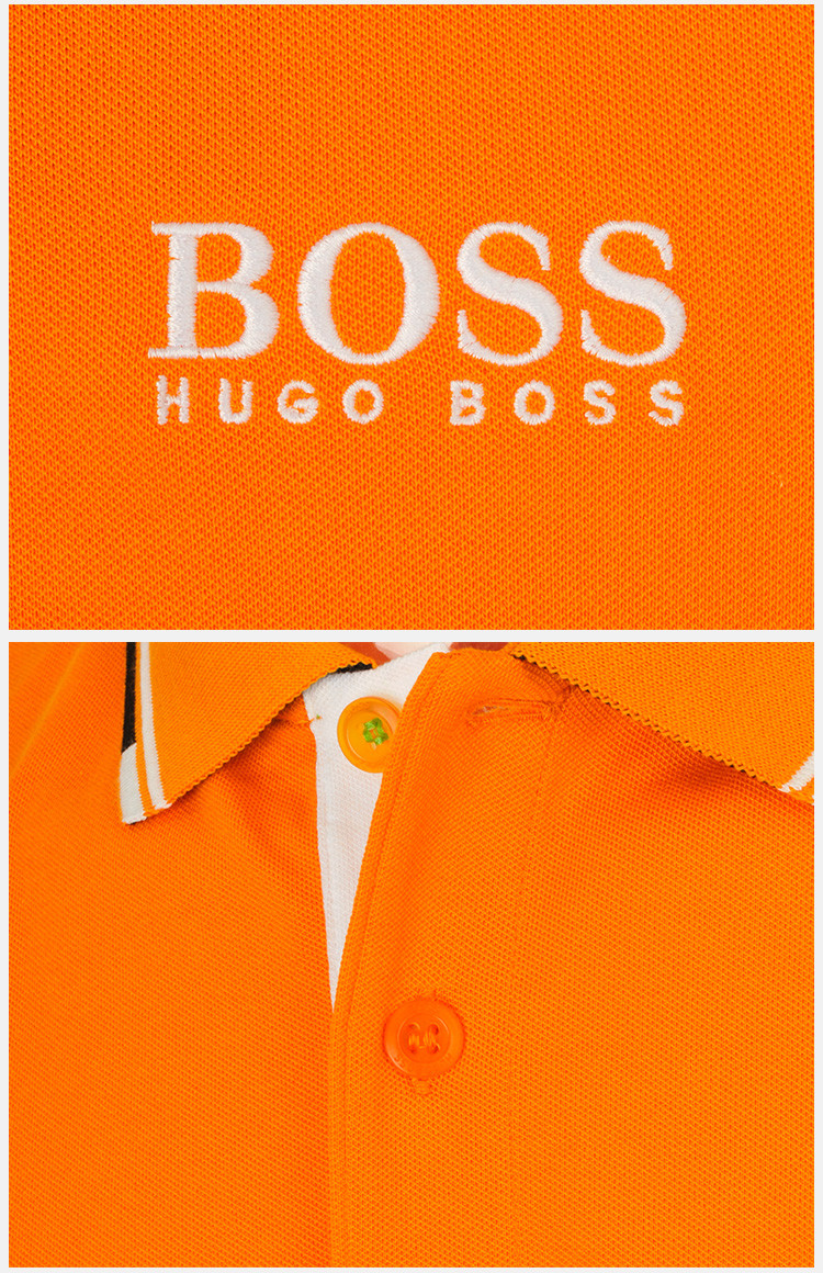 【包稅】hugo boss/雨果波士 男士棉質商務休閒翻領短袖polo衫 橙色