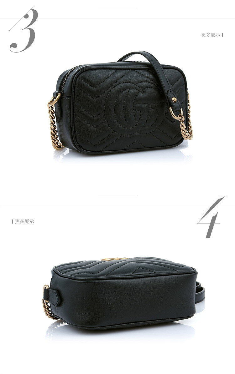 gucci/古驰 女士黑色gg marmont系列绗缝迷你单肩包斜挎包链条包