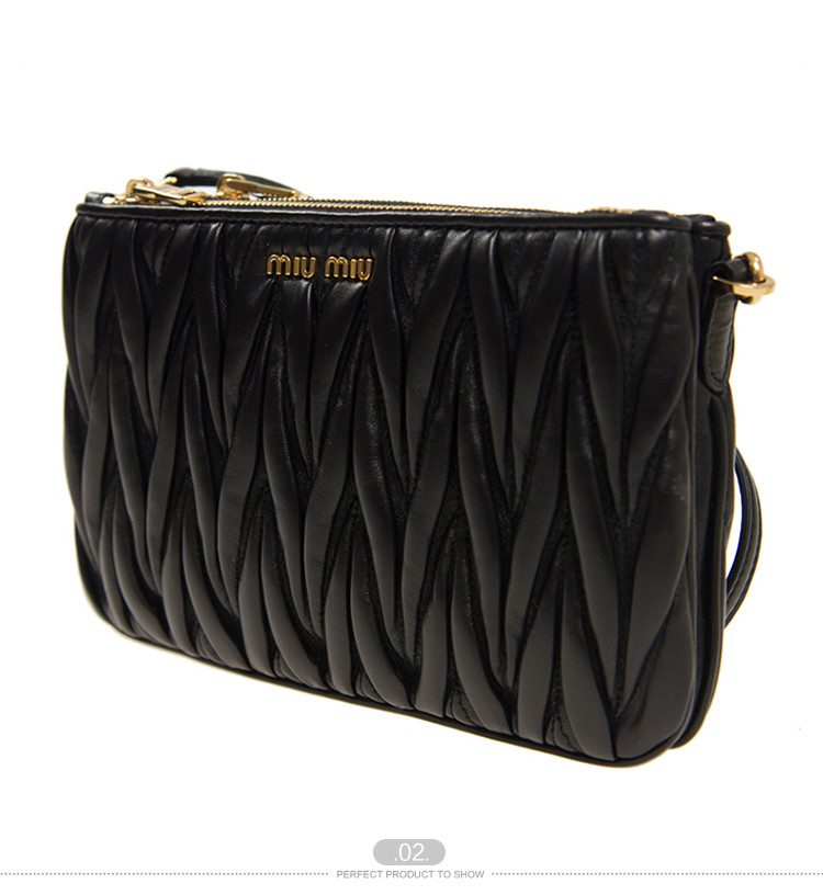 miumiu/缪缪 女士羊皮单肩包横款 5bh057 n88 f0002-034 (黑色)