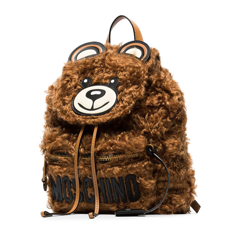 moschino 莫斯奇诺 女士棕色泰迪熊羊毛皮背包 7a7630-8213-1085