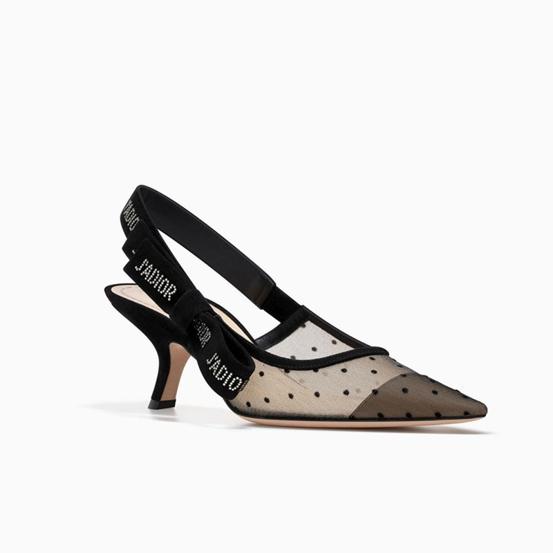 【包税】dior/迪奥女士黑色绑带蕾丝斑点6.5cm跟高跟鞋