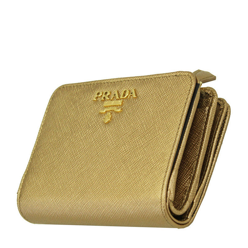 prada/普拉达 女士金色牛皮logo折叠短款钱包 1mh523