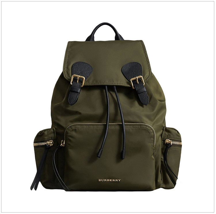 burberry 巴宝莉 中性军绿色小牛皮织物双肩背包