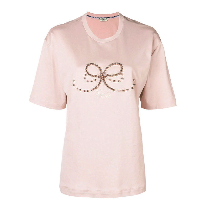 【fendi芬迪 女士短袖t恤】fendi/芬迪 女款粉色珠钉短袖 fs7011