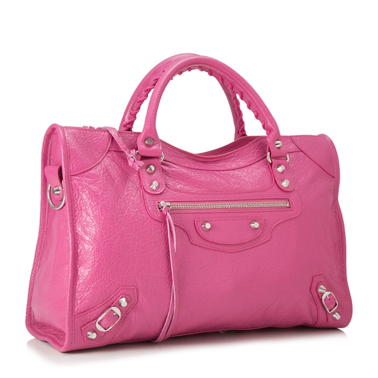 【包税】balenciaga/巴黎世家 classic女士玫粉色复古羊皮手提包 505