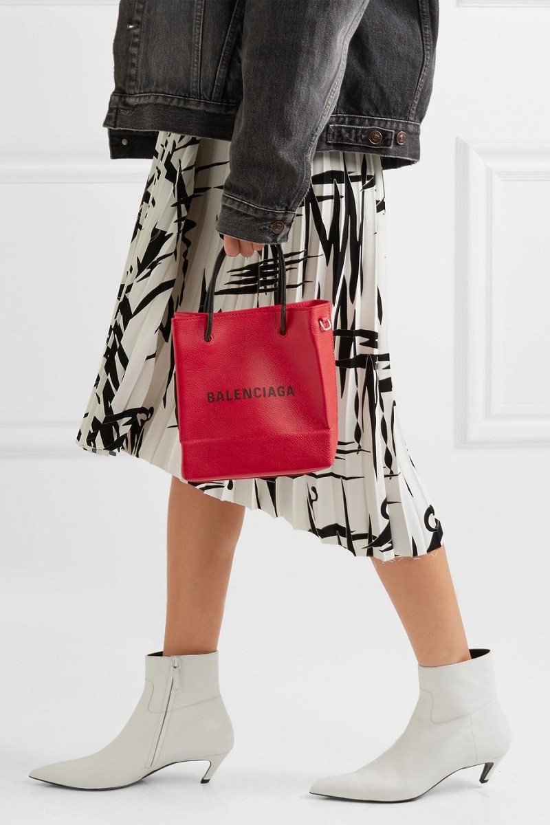 balenciaga/巴黎世家 新款 xxs aj 印花纹理皮革红色手提包