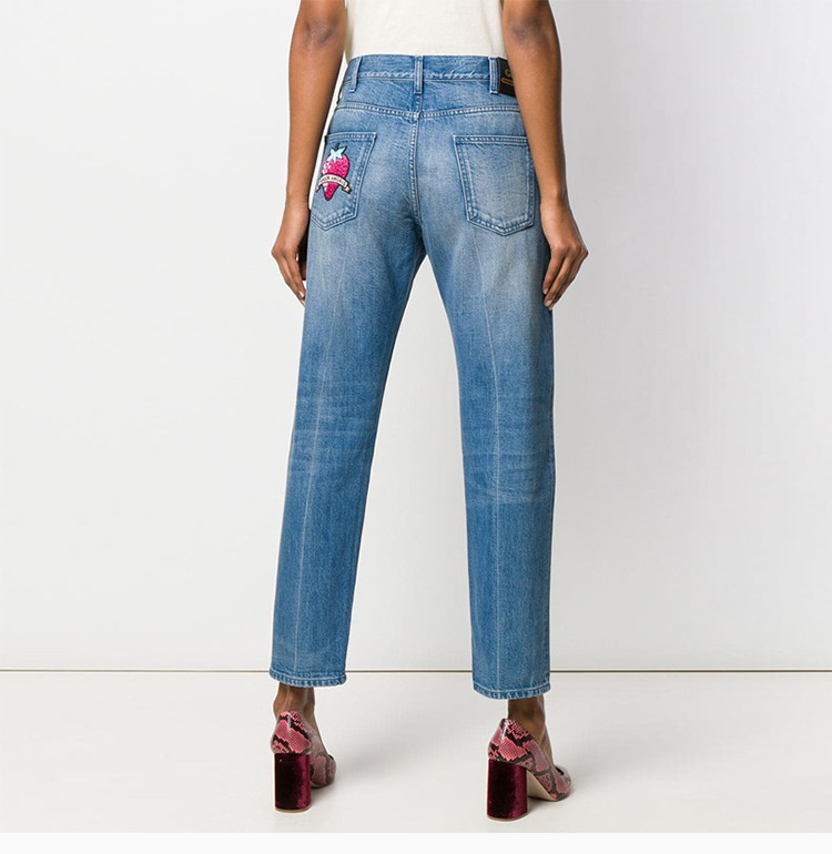 gucci 古驰 女装 服饰 蓝色棉质直筒长裤女士牛仔裤