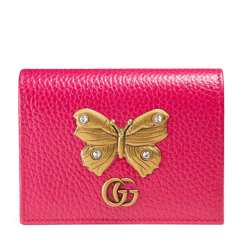 gucci/古驰   女士二色牛皮金属蝴蝶短款钱包 499361 caogt 1081