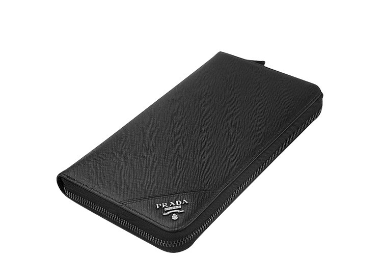 prada/普拉达 新款金属logo男士牛皮拉链长款钱包2ml188 qme f0002-ca