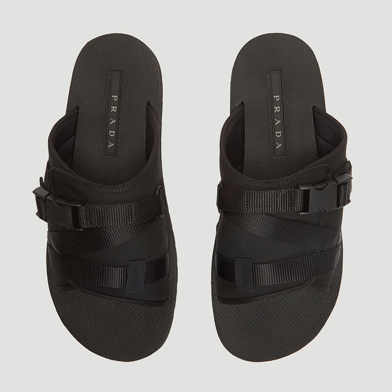 prada/普拉达 19春夏新款男士黑色尼龙旅行者凉拖 4x3214 71l f0002