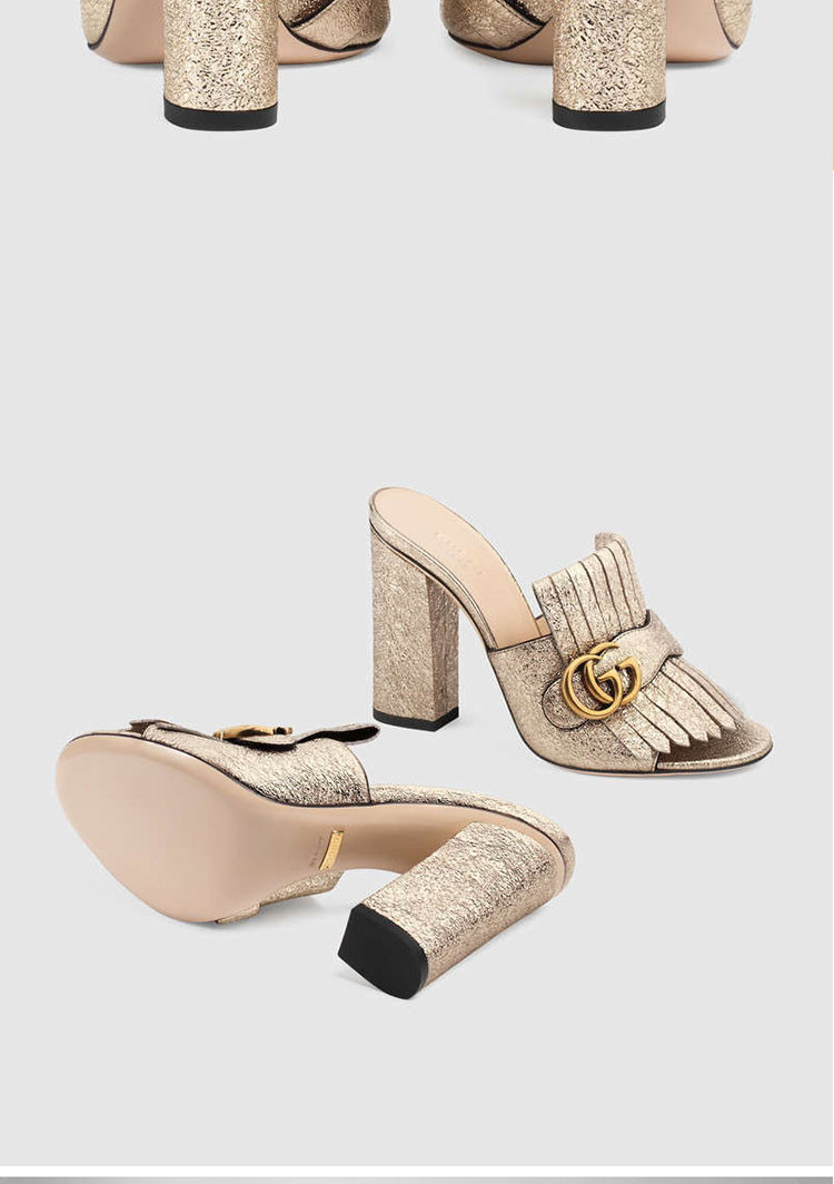 gucci/古驰 高跟凉鞋女士金色双g高跟拖鞋 453478 dkt00 7100
