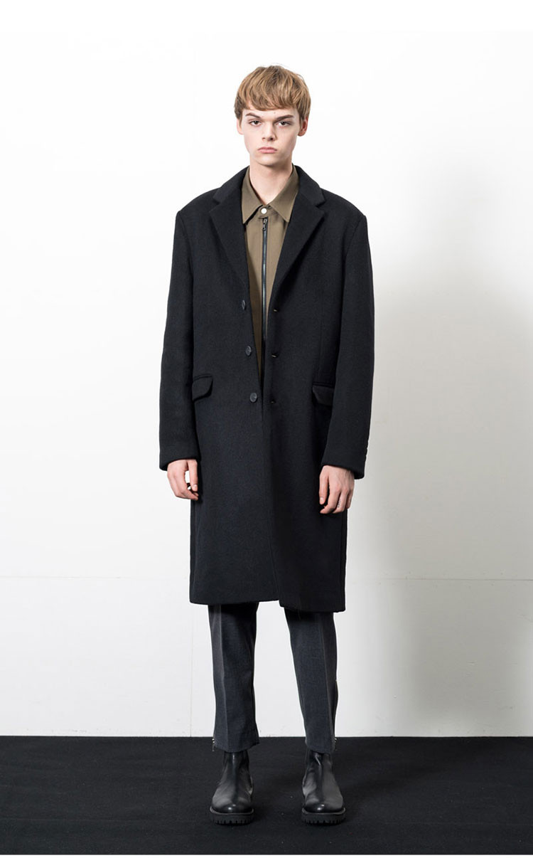 【17秋冬新品】zplish 男士毛呢黑色大衣