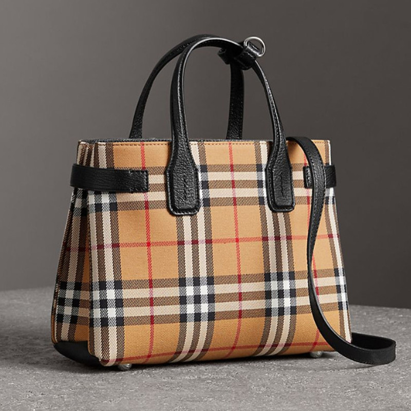 burberry/博柏利 the banner系列小号vintage格纹拼皮革