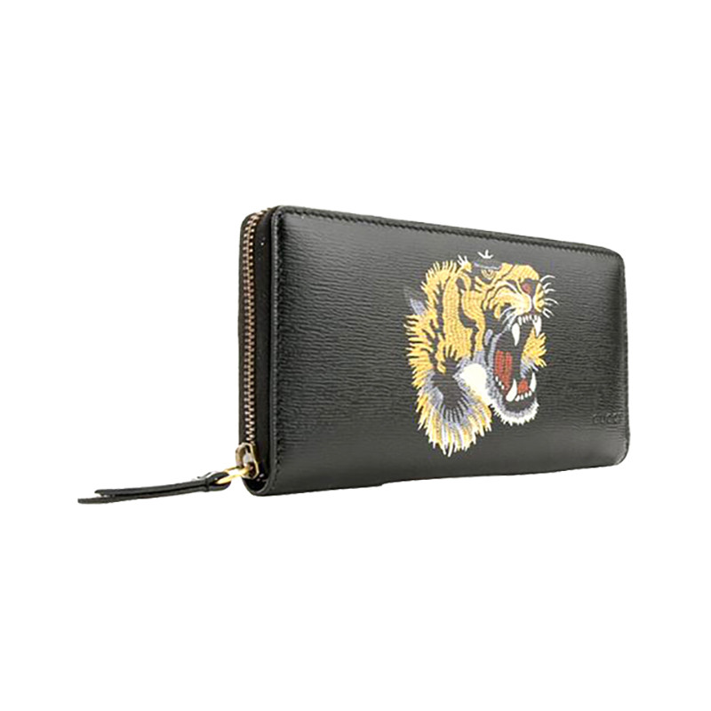 gucci/古驰 虎头印花长款男士黑色牛皮钱包#451273 dun1t 1058