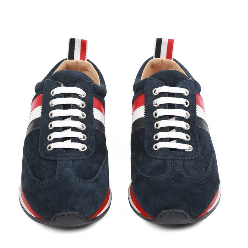 thom browne/汤姆.布朗 男士深蓝色绒面彩色条纹休闲运动鞋 mfd089b