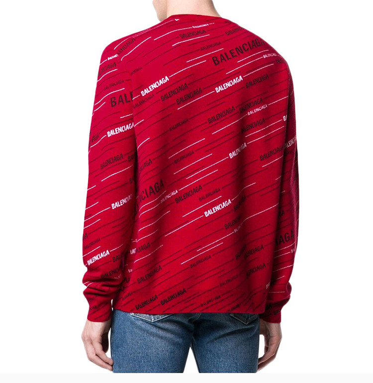balenciaga 巴黎世家 20春夏 男装 服饰 红色羊毛logo徽标提花套头衫