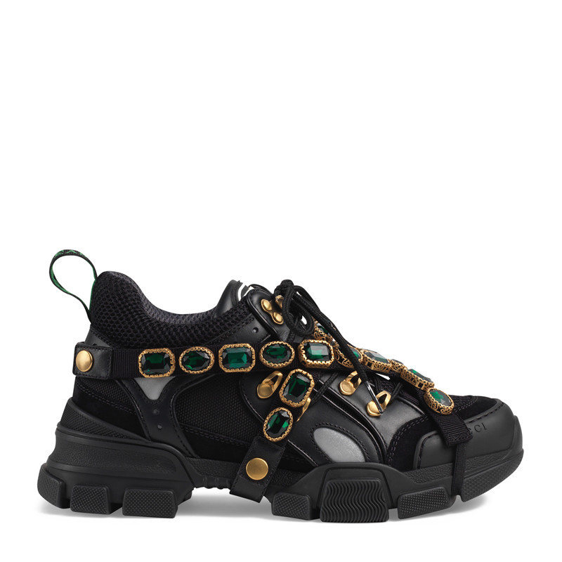 gucci/古驰 18秋冬新款flashtrek 女士黑色水晶绷带可拆卸老爹鞋