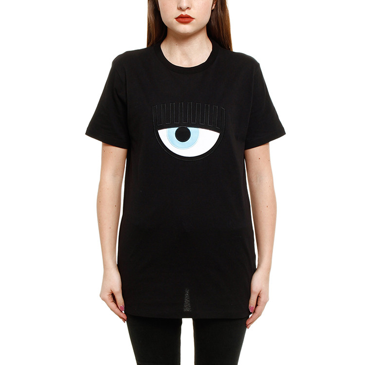 chiara ferragni/嘉拉·法拉格尼 cf女士棉质俏眼睛短袖黑色t恤 cft