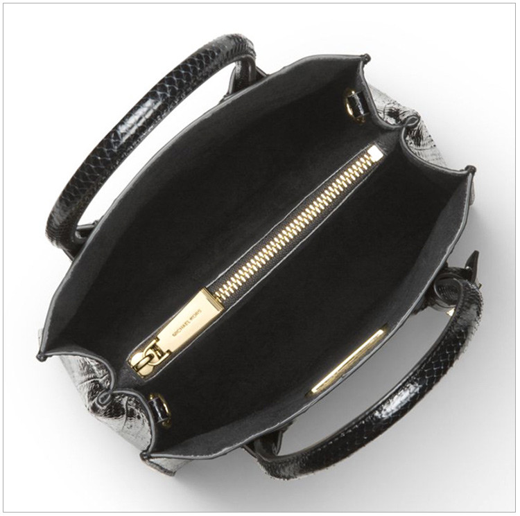 kors/迈克·科尔斯mk18新款女士水蛇皮中号皮质手提包单肩斜挎包黑色