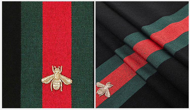 gucci/古驰 男士黑色羊毛混纺红绿条纹小蜜蜂刺绣围巾 475513-g487
