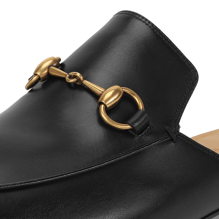 【极速发货】gucci/古驰男士黑色皮革马衔扣拖鞋426219