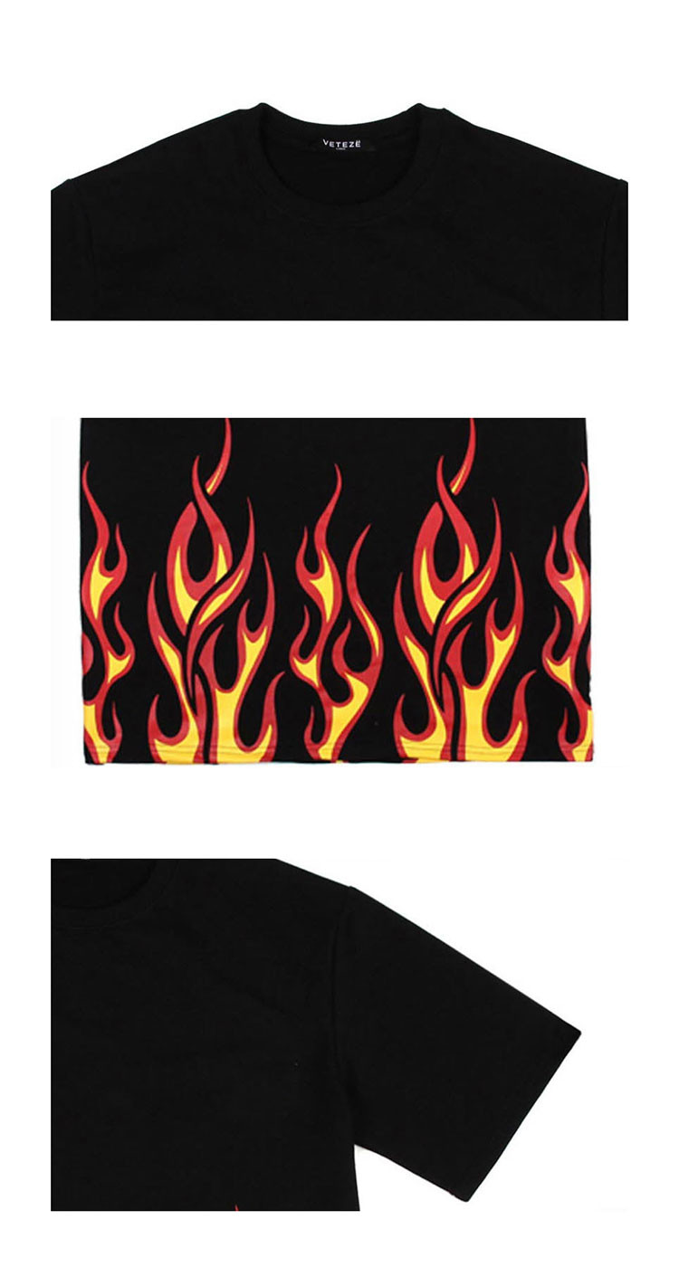 vtz 【男女同款】火焰图案男士短袖t恤 黑色 flame t-shirts