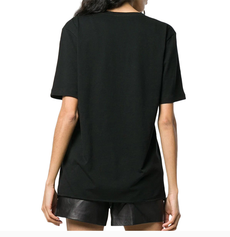 laurent paris 圣罗兰 女装 服饰 黑色棉质图案圆领半袖女士短袖t恤