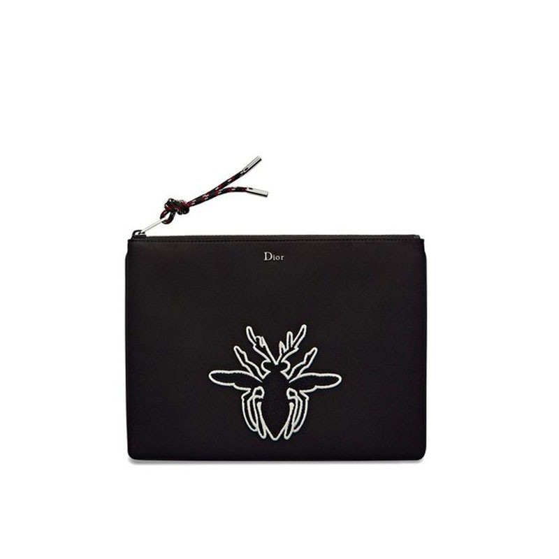 dior/迪奥男士黑色尼龙蜜蜂动物刺绣镀钯"dior"标志手拿包