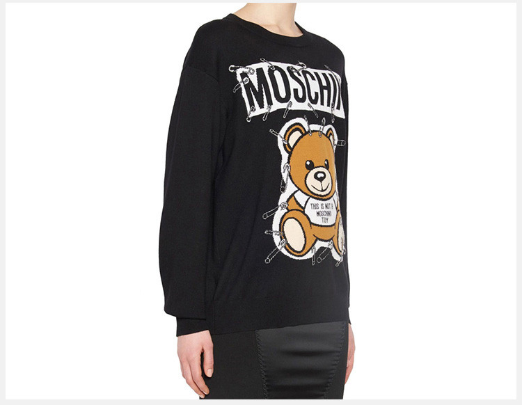 moschino/莫斯奇诺 18秋冬 女士羊毛小熊别针针织衫时尚休闲长袖针织