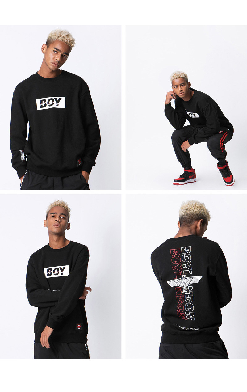 boy london 韩版冬2018新款 潮牌 圆领卫衣男纯棉加绒加厚 b84mt1165u